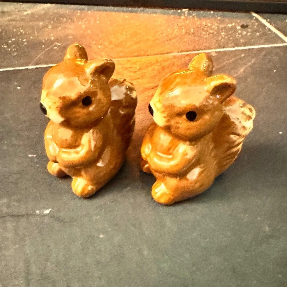 Cute Ceramic Squirrel Salt and Pepper‎ Shaker Set Brown Kitchen Decor